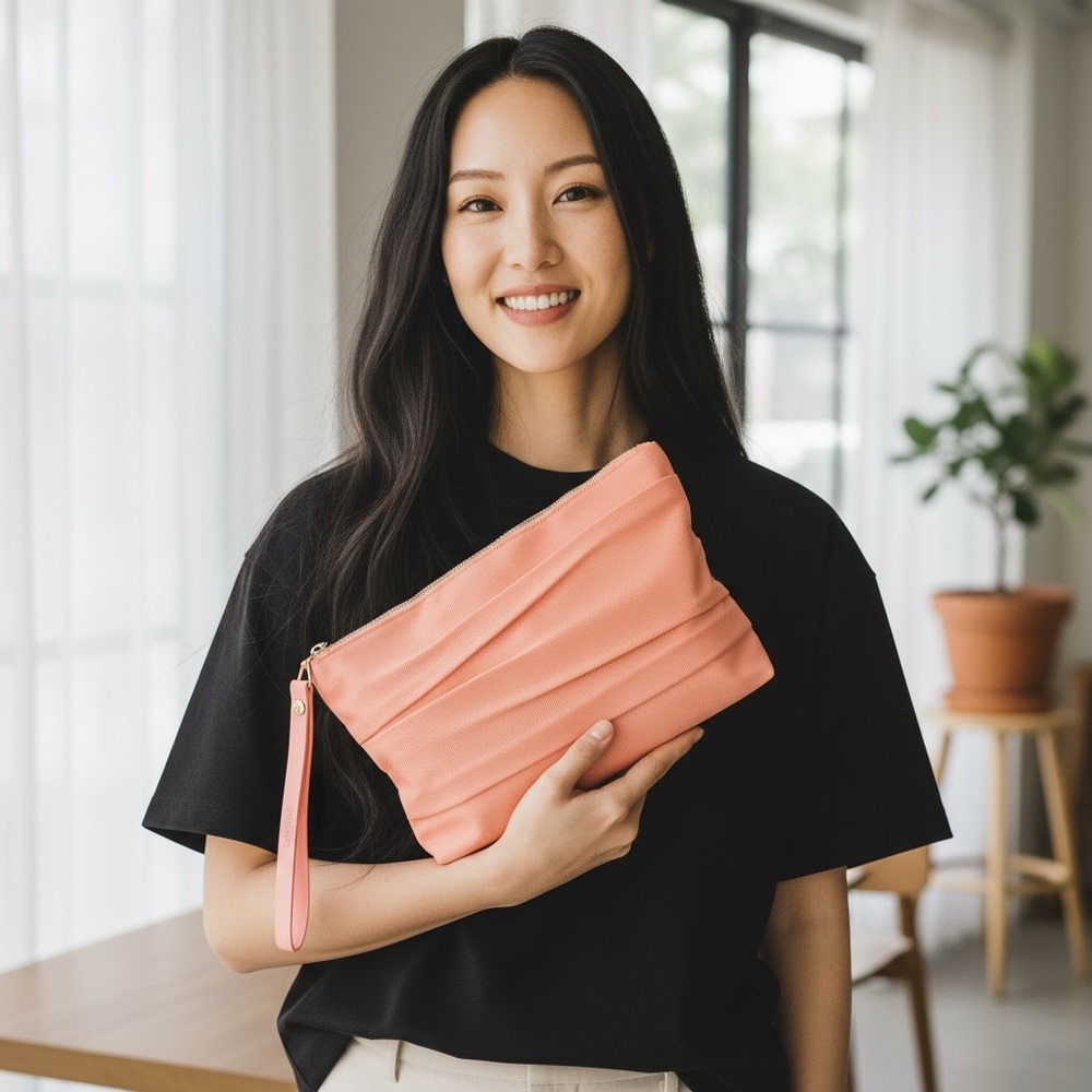 COSMETIC BAG Lancôme Peach Makeup Pouch Clutch with zipper